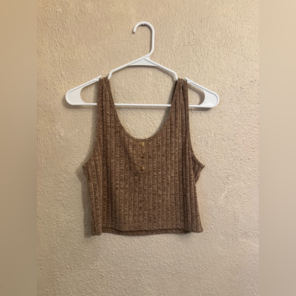 Brown Ribbed Women's Crop Top